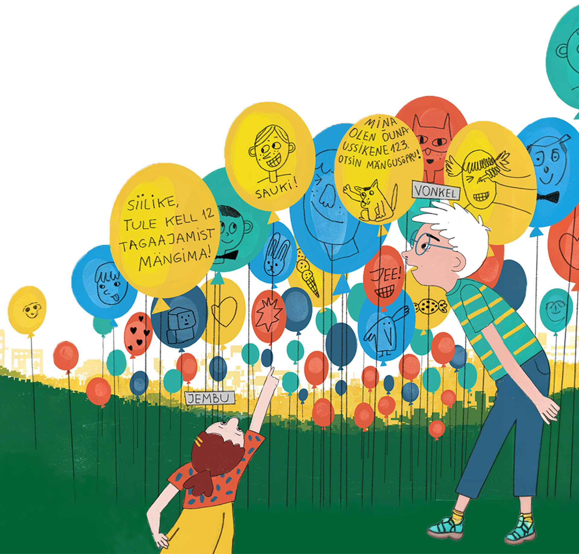 Jette ja Väike Onu õhupallide keskel digimaailmas